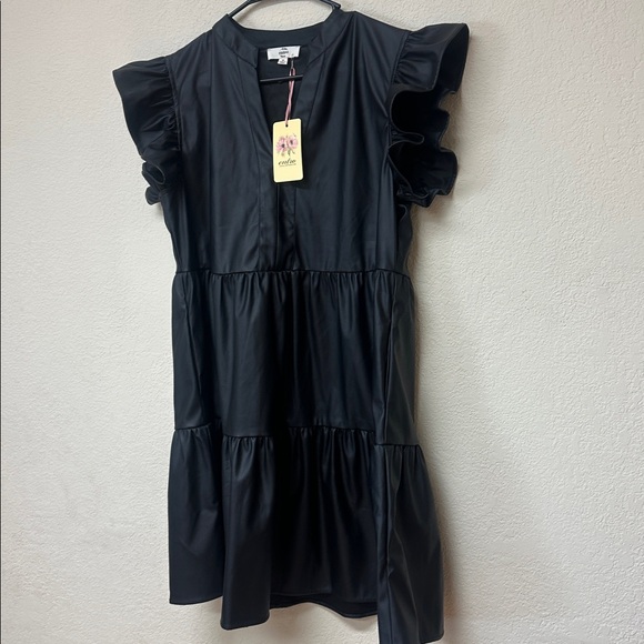 Entro Black Faux Leather Ruffle Mini Dress - Picture 3 of 4